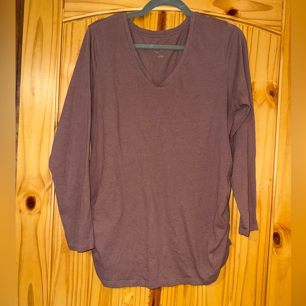 Women's V-Neck Long Sleeve Maternity Tunic Top - Brown